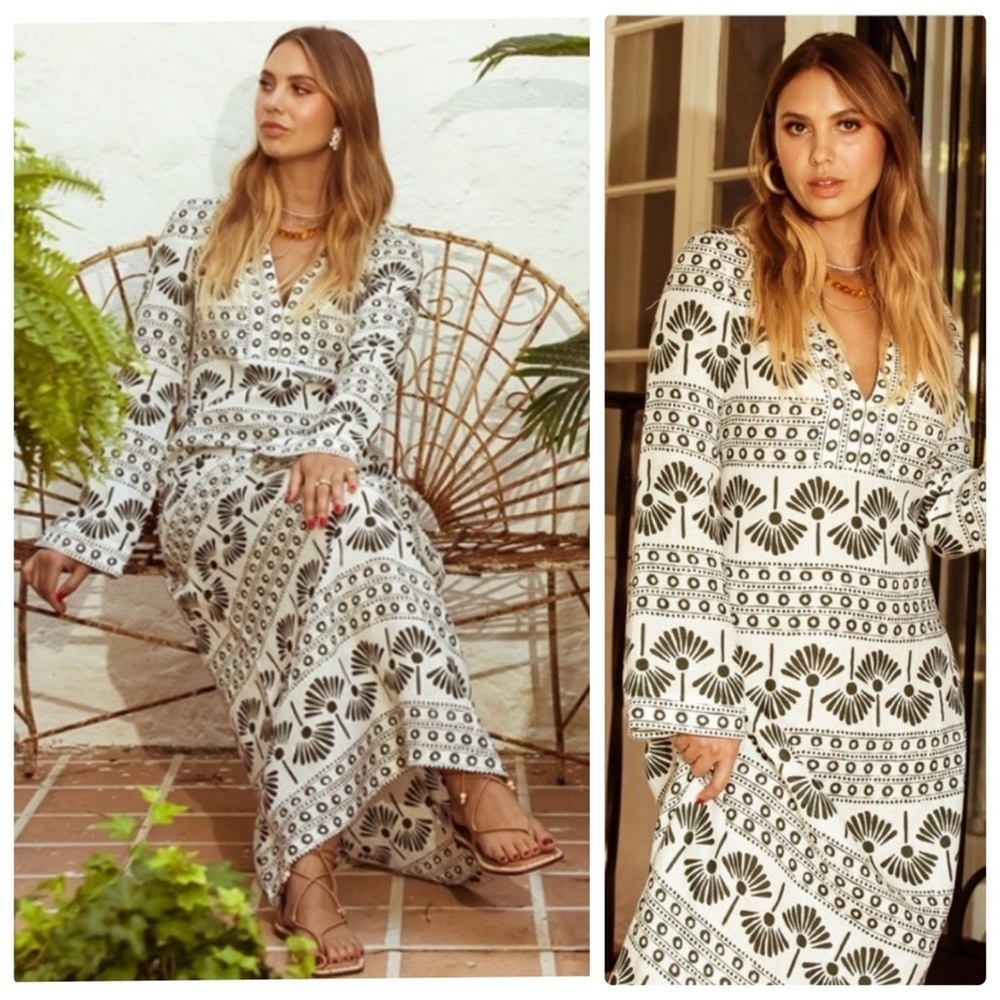 NWT ANTONIO MELANI x The Nat Note Palmer Palm Print V-Neck Linen Maxi Dress L​​​